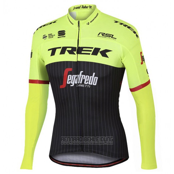 2017 Fahrradbekleidung Trek Segafredo Shwarz und Gelb Trikot Langarm und Tragerhose - zum Schließen ins Bild klicken